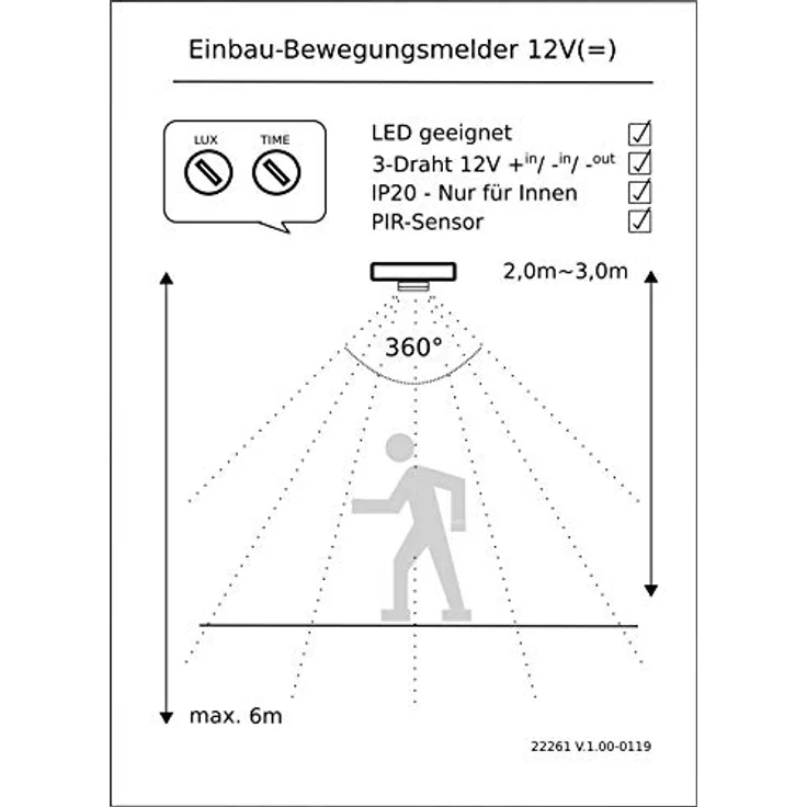Infrarot Mini Einbau Bewegungsmelder 12 Volt – Bild 5