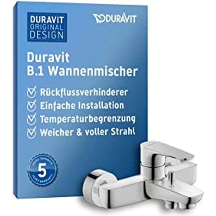 Duravit B.1 Einhebel-Wannenmischer Aufputz - Chrom, schallgedämpfter Strahl, langlebige Chromoberfläche, Rückflussverhinderer