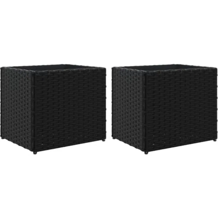 vidaXL Pflanzkübel 2 STK. Schwarz 36x30x32 cm Polyrattan, Robustes Stahlgestell, Dekorative Pflanzgefäße