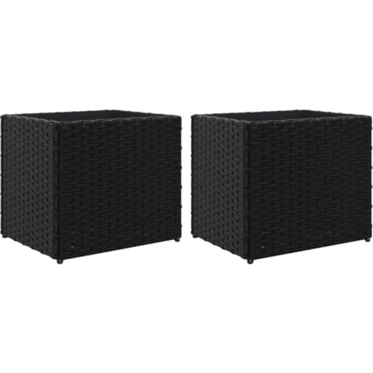 vidaXL Pflanzkübel 2 STK. Schwarz 36x30x32 cm Polyrattan, Robustes Stahlgestell, Dekorative Pflanzgefäße – Bild 1