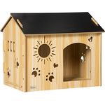 PawHut Hundehütte aus Holz Kleintierhaus mit Lüftungsöffnungen Hundehaus mit Dach Hundehöhle Indoor MDF Eiche+Schwarz 69 x 50 x 58,5 cm