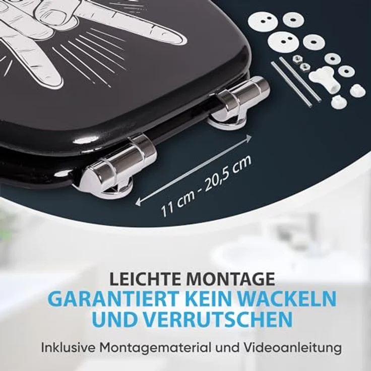 Sanilo WC Sitz Rock n Roll, Toilettendeckel aus Holz mit Absenkautomatik, antibakterieller Oberfläche, 47cm x 37,7cm – Bild 6