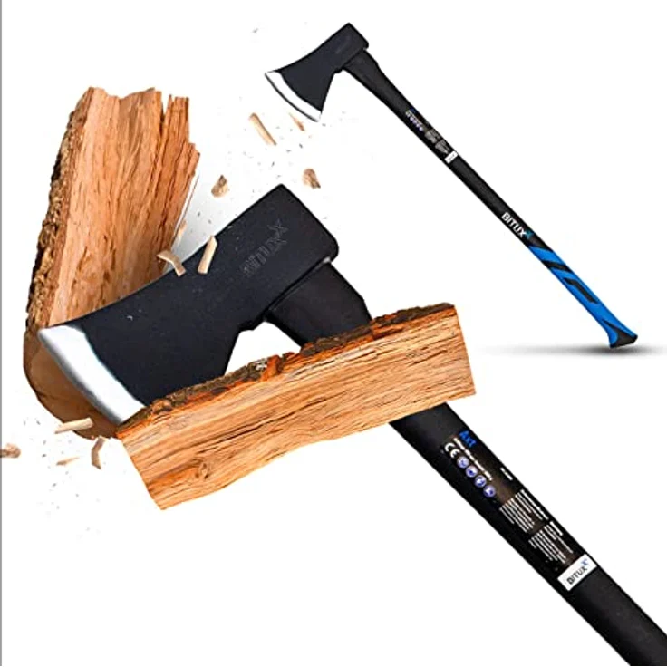 BITUXX Spaltaxt Spaltbeil, 1800g Fiberglas Stiel, gummierter Handgriff, Kohlenstoffstahl Kopf, für Garten und Wald Set – Bild 1