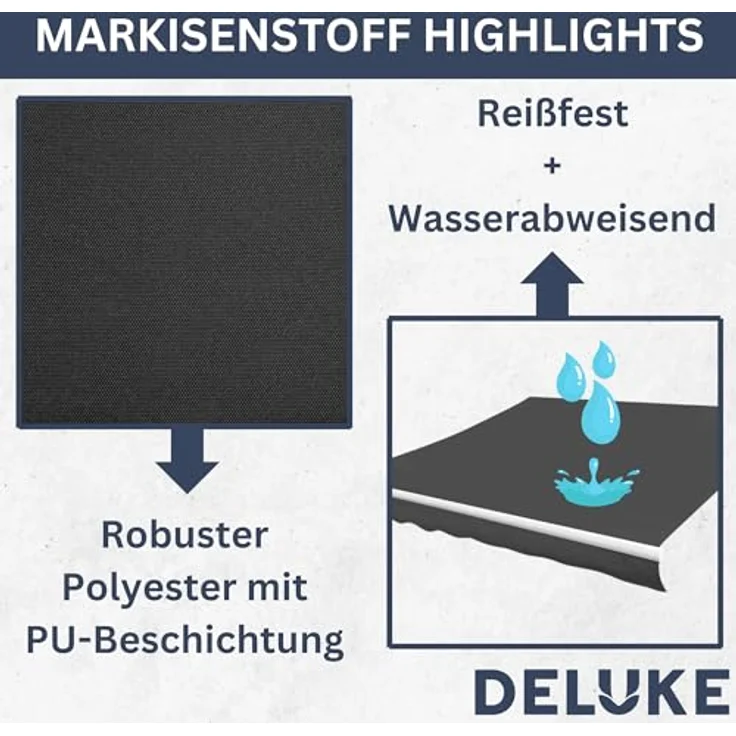 DELUKE® Markisenbespannung Markisenstoff Wasserabweisend Reißfest | Anthrazit, für 400x300cm Rahmen | Markise mit Volant Markisen Ersatzstoff – Bild 3