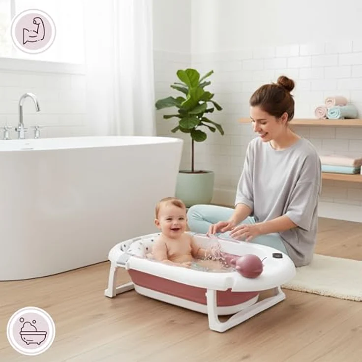 Moby-System Faltbare Babybadewanne mit LCD-Thermometer, ergonomischem Standfuß und Halterung - Altrosa – Bild 6