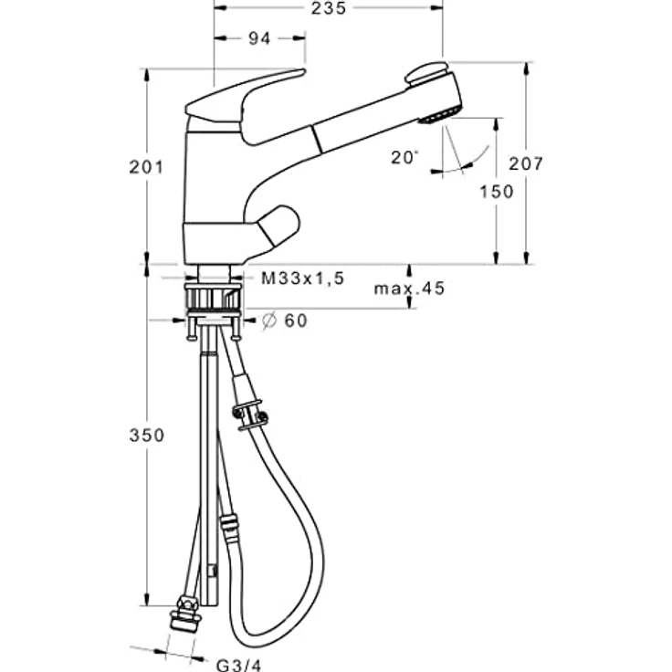 HANSA Hansamix Einhand-Einlochbatterie mit Geräte-Absperrventil, geschwenkbare Geschirrbrause, verchromt, 12 l/min Durchflussmenge – Bild 3