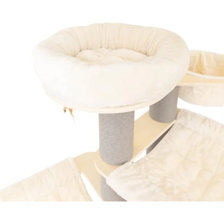 CanadianCat Company Kratzbaum Avery XXL, beige-anthrazit, 186 cm, stabiler Massivholz Katzenbaum mit Katzenhaus, Hängematten und 5 Ruheplätzen für große Katzen, kratzfest und pflegeleicht – Bild 4