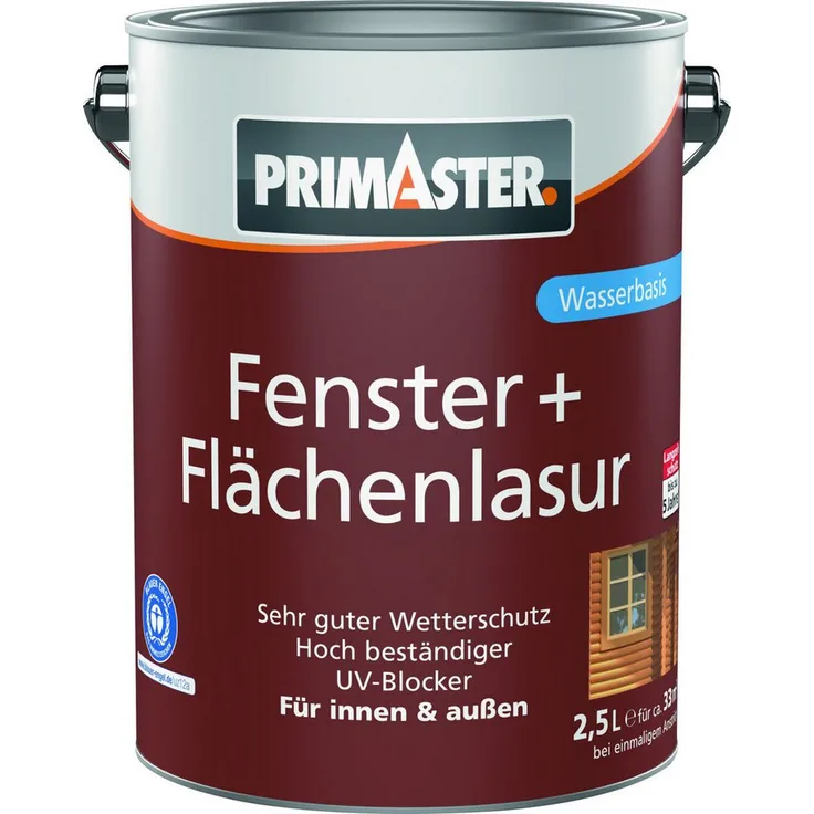 Primaster Fenster- und Flächenlasur, 2,5 L grau, wasserbasiert und witterungsbeständig