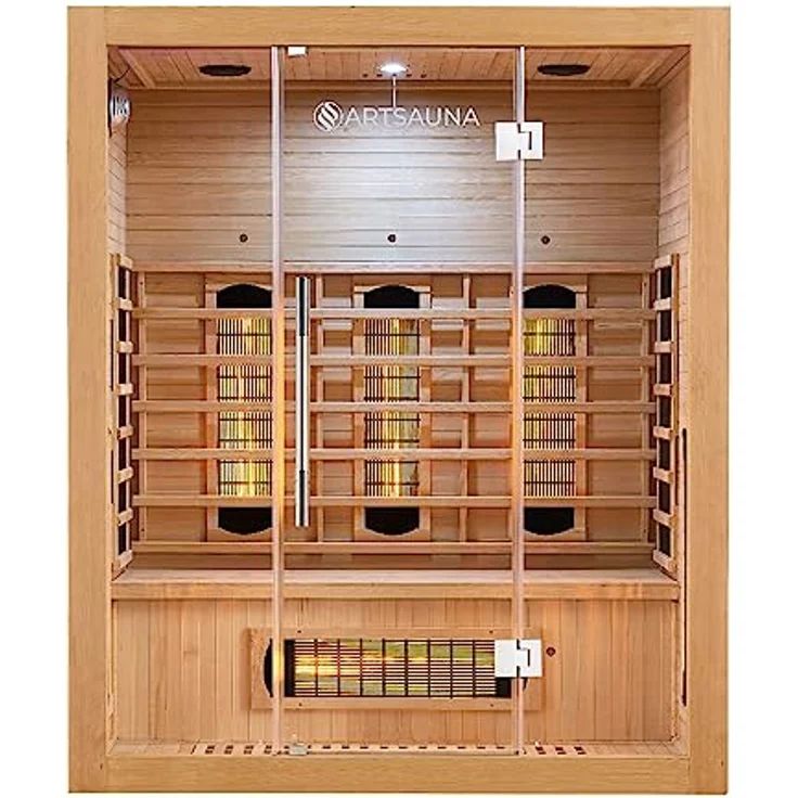 Artsauna Infrarotkabine Kiruna160 mit 6 Vollspektrum- & 3 Flächenstrahler, 3 Personen, 160x105x190 cm, LED Farblicht & Glastür, Infrarotsauna Sauna – Bild 1