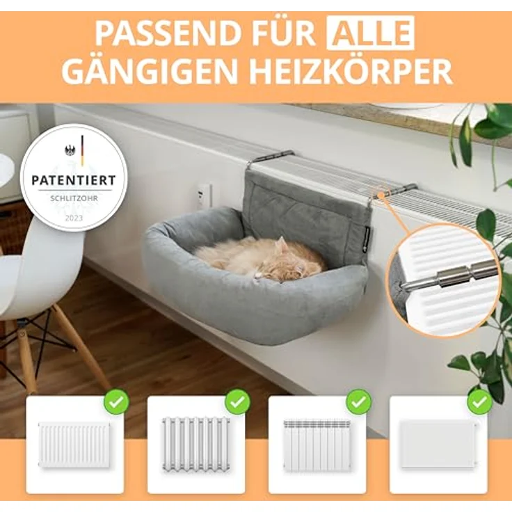SCHLITZOHR Premium Heizungsliege für Katzen - Murphy - für Katzen bis 12kg - passend für alle Heizkörper - rundum gepolstert - Katzenbett für die Heizung – Bild 4