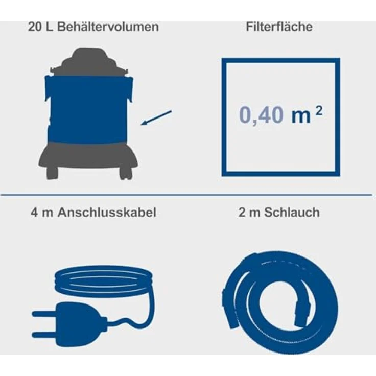 Scheppach NTS20 SE, 3in1 Nass-/Trockensauger mit 1300 W Motor, 20L Edelstahl-Auffangbehälter und 360° Rollen – Bild 3