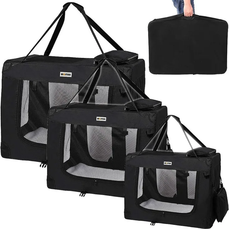 Melko Tiertransporttasche Hundetransporttasche Schwarz, Faltbare Box mit 2 Ein- & Ausgängen, XL, Metall-Rundrohr & Oxford-Stoffmaterial