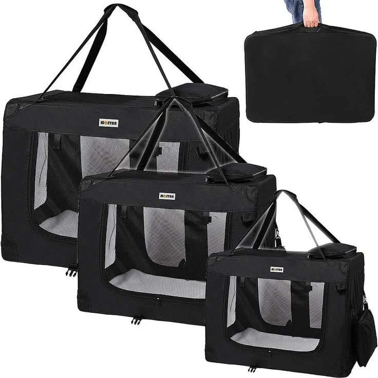 Melko Tiertransporttasche Hundetransporttasche Schwarz, Faltbare Box mit 2 Ein- & Ausgängen, XL, Metall-Rundrohr & Oxford-Stoffmaterial – Bild 1