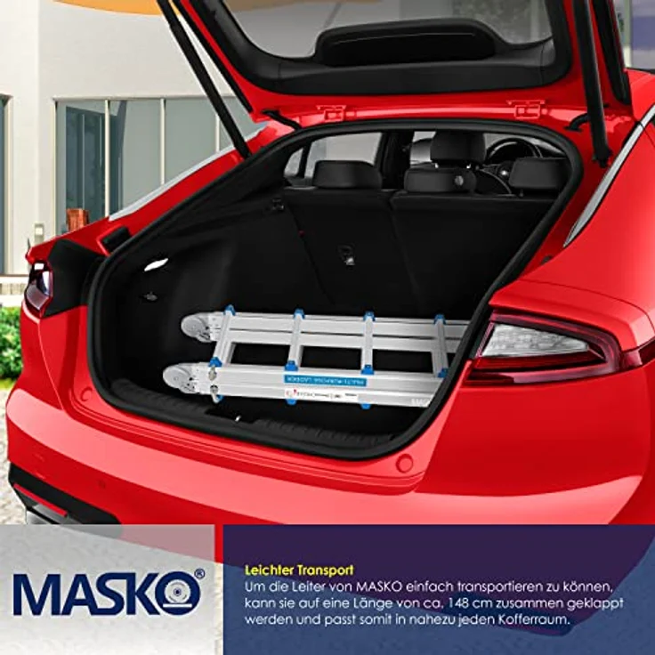 Masko Aluminium Teleskopleiter Multifunktionsleiter Aluleiter Klappleiter Anlegeleiter 5.10m - 4x5 Sprossen Silber-Blau – Bild 6