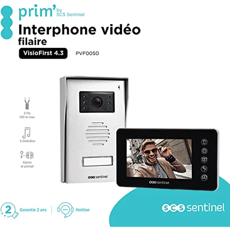 SCS Sentinel Prim'VisioFirst 4.3, Verkabelte Video-Türsprechanlage mit Nachtsicht, Aluminium-Front, 4.3" Monitor, IP44, Vandalensicherung – Bild 5