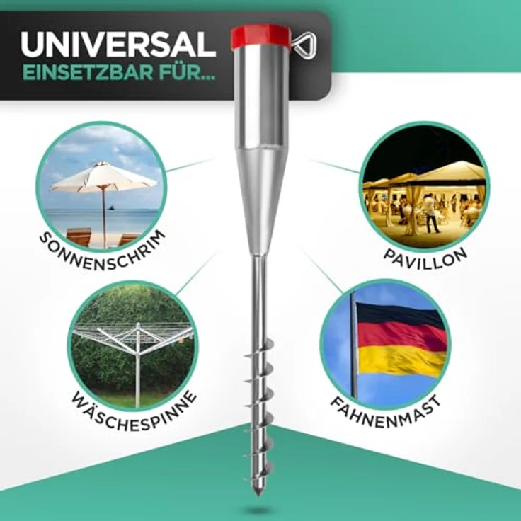 dszapaci Bodenhülse für Wäschespinne, 57 cm Erdspieß für Sonnenschirm und Fahnenmast, geeignet für Rohrdurchmesser 25-55 mm, feuerverzinktes Metall – Bild 5