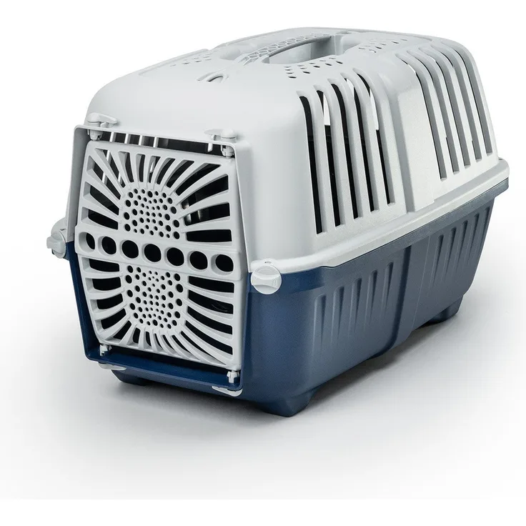 lionto Tiertransportbox Katzentransportbox aus Kunststoff, 48 cm x 31,5 cm x 33 cm, dunkelblau, belastbar bis 15kg