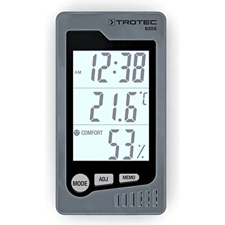 TROTEC Raum-Thermohygrometer BZ05 Thermometer Anzeige von Raumtemperatur Luftfeuchtigkeit Uhrzeit Datum Messbereich 0°C bis 50°C / 10% bis 90% Behaglichkeitsdiagramm Wohlfühlindikator Weckfunktion – Bild 1