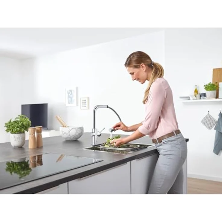 Grohe Blue Home Starterkit, Spültischarmatur mit L-Auslauf, herausziehbar, Edelstahl-Chrom, App-Steuerung, 3L/h sprudelndes Wasser – Bild 15