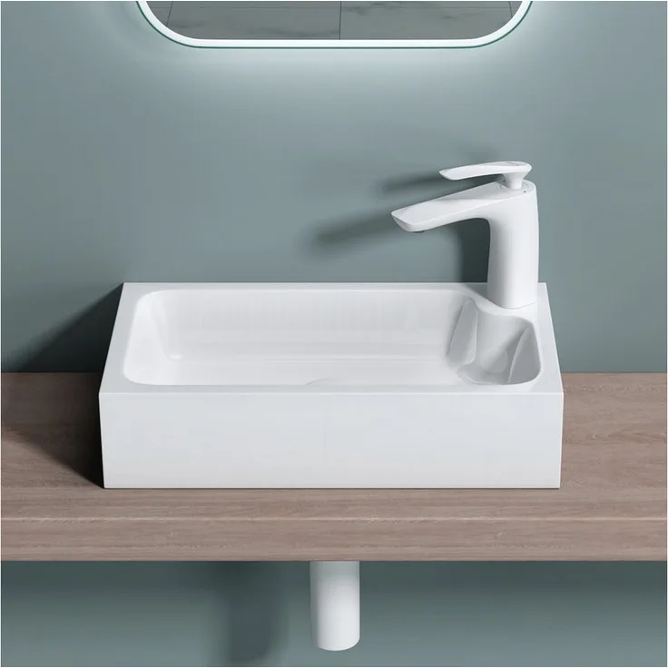 doporro Aufsatzwaschbecken Col101 aus Mineralguss, 46x26x11cm, eckig