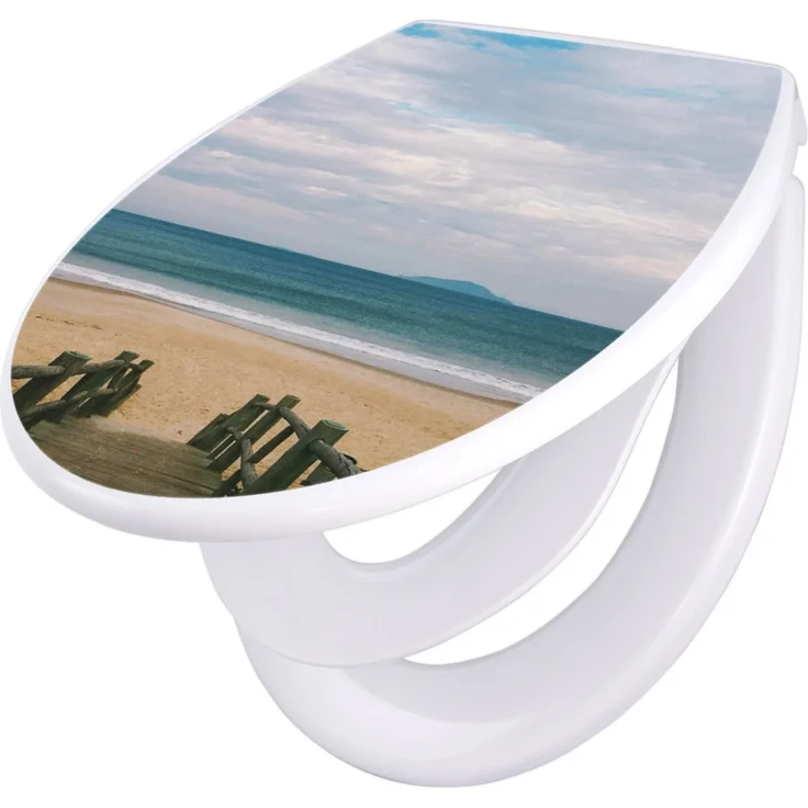 Banjado Familien WC Sitz mit Absenkautomatik, universeller Klodeckel mit Kindersitz, hochwertiges Polypropylen, Motiv zum Strand, 44,5x37x5 cm