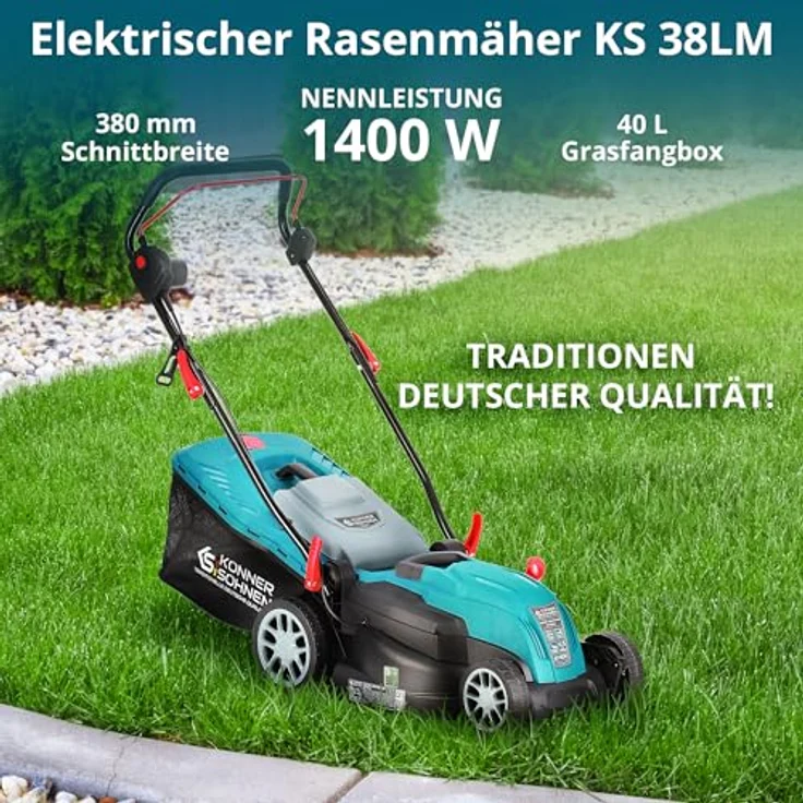 Könner & Söhnen Elektrorasenmäher KS 38LM, 38 cm Schnittbreite, 3250 U/min 1400 W, maximale Leistung ohne Unterbrechungen, schwarz-rot – Bild 3