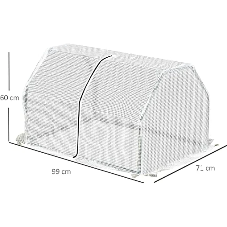 Outsunny Foliengewächshaus, Mini Gewächshaus, UV-beständige Frühbeet, Treibhaus, Tomatenhaus für Garten zur Aufzucht, Weiß, 99 x 71 x 60 cm – Bild 3