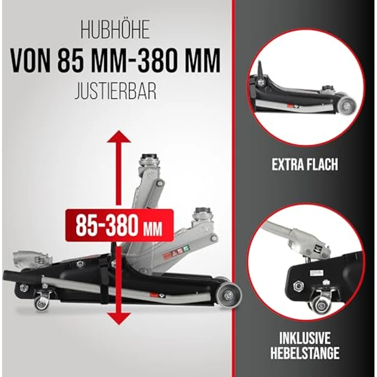 HEYNER® UltraLowLift PRO Rangierwagenheber Bundle mit Ersatzgummiauflage für Tesla Model 3 S Y X, 2,25t Kapazität, extra flach, variable Hubhöhe 85-380mm, robuste Qualität – Bild 5