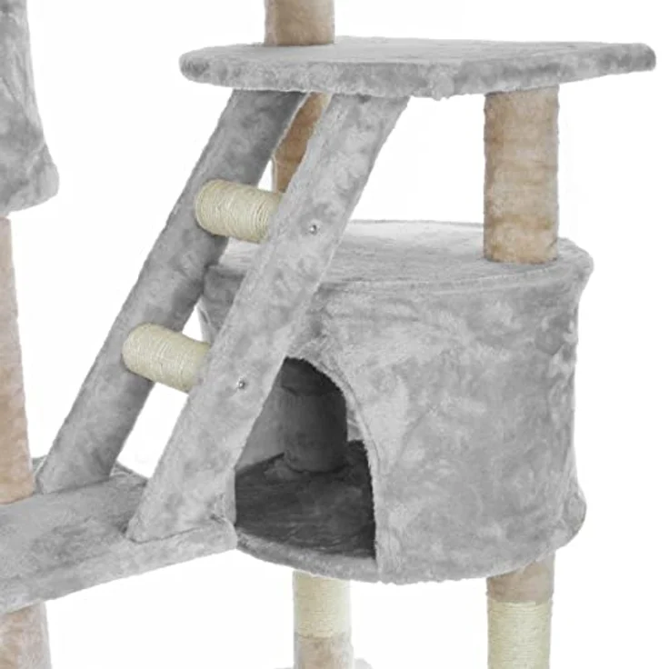 HAPPYPET Kratzbaum deckenhoch 260 cm hoch, hhenverstellbar von 230-260 cm,  groer XXL Kletterbaum Katzenbaum fr Katzen, 8 cm stabile Sulen mit  Sisal, Huser mit Treppen Liegemulden, Grau: Tests, Infos & Preisvergleich
