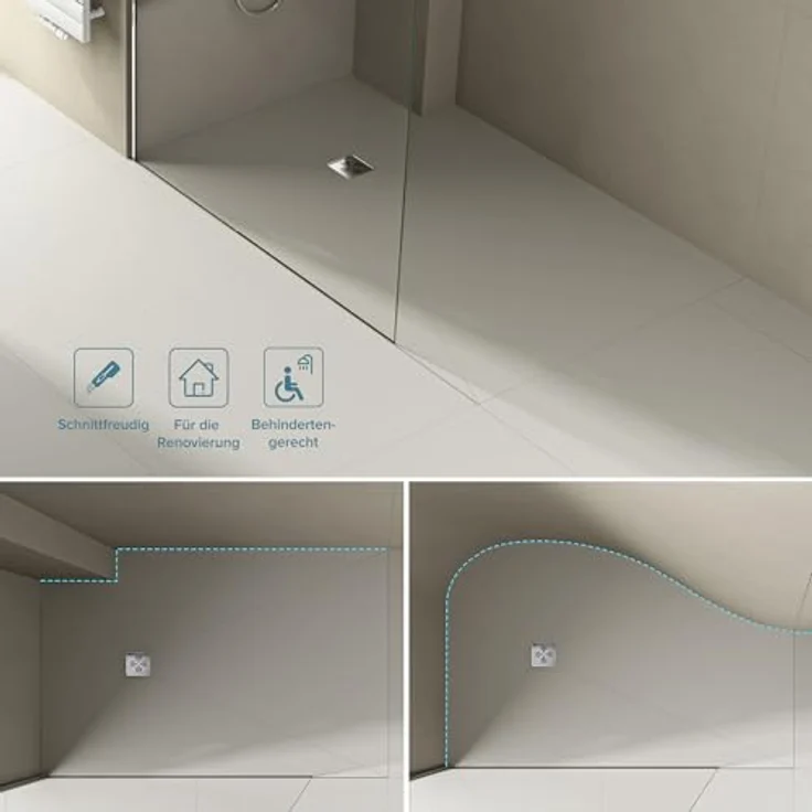 doporro Duschwanne Duschelement Befliesbar, Zuschneidbar mit Hochgeschwindigkeits-Ablauf und Präzisionsgefälle, 4 cm Höhe, XPS – Bild 2