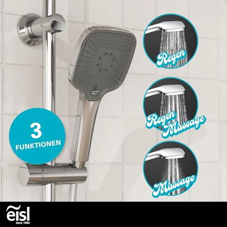 Eisl Brausegarnitur EASY DELUXE, Regendusche, höhenverstellbar, inkl. Duschabzieher – Bild 3