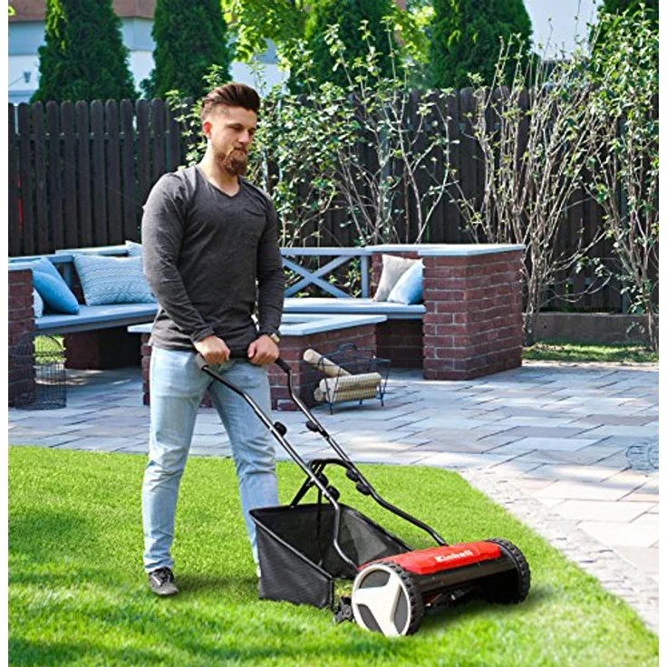 Einhell Handrasenmäher GE-HM 38 S-F (38cm Schnittbreite, berührungslose Schneidetechnik, kugelgelgerte Mähspindel, großflächige Räder, 26L Grasfangkorb) – Bild 3
