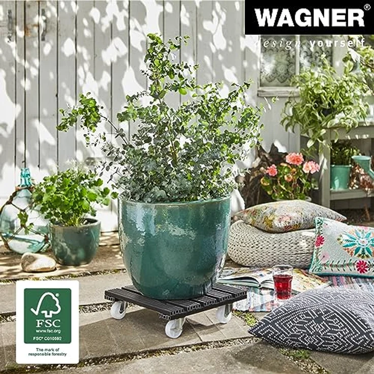 WAGNER Pflanzenroller WPC 38,5 x 38,5 cm I Pflanzenroller & Blumenroller für Außenbereich + Innenbereich, anthrazit I Kübelroller aus WPC (Wood Plastic Composite) I Tragkraft 100 kg ? 20054001 – Bild 4
