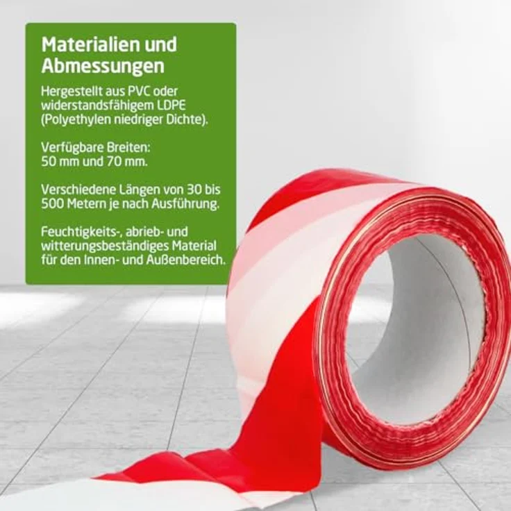 Amig Absperrband Rot-Weiß, LDPE, 200 m x 70 mm, nicht selbstklebend, wasserfest, flexibles Warnband zur Gefahrenkennzeichnung – Bild 5
