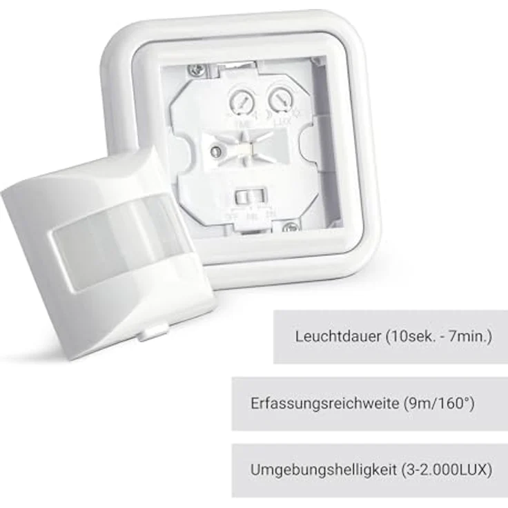 SEBSON® Bewegungsmelder Innen Unterputz, LED geeignet, Wand Montage, IR Sensor programmierbar, UP Dosen 60mm, Hohlraumdose 68mm, Reichweite 9m/160°, 3-Draht – Bild 3