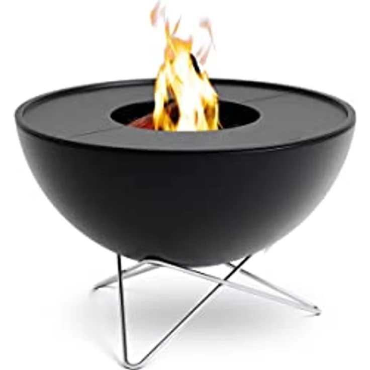 höfats BOWL 57 Plancha Set tief - raucharme Verbrennung - Feuerstelle und Plancha Grill - kippbarer Feuerkorb inkl. 2 Plancha Grillplatten - Stahl emailliert – schwarz, Ø 57 cm – Bild 1