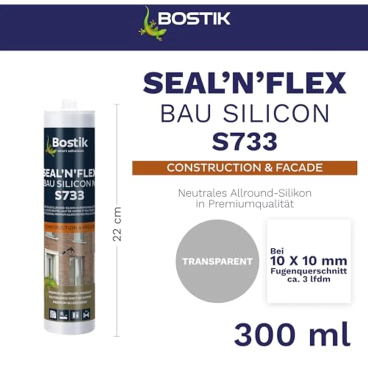 BOSTIK S733 Seal´n´Flex Bau Silikon, Hochleistungs-Dichtungssilikon, transparent, 300ml, schimmelresistent und für Innen- sowie Außenanwendungen geeignet – Bild 2