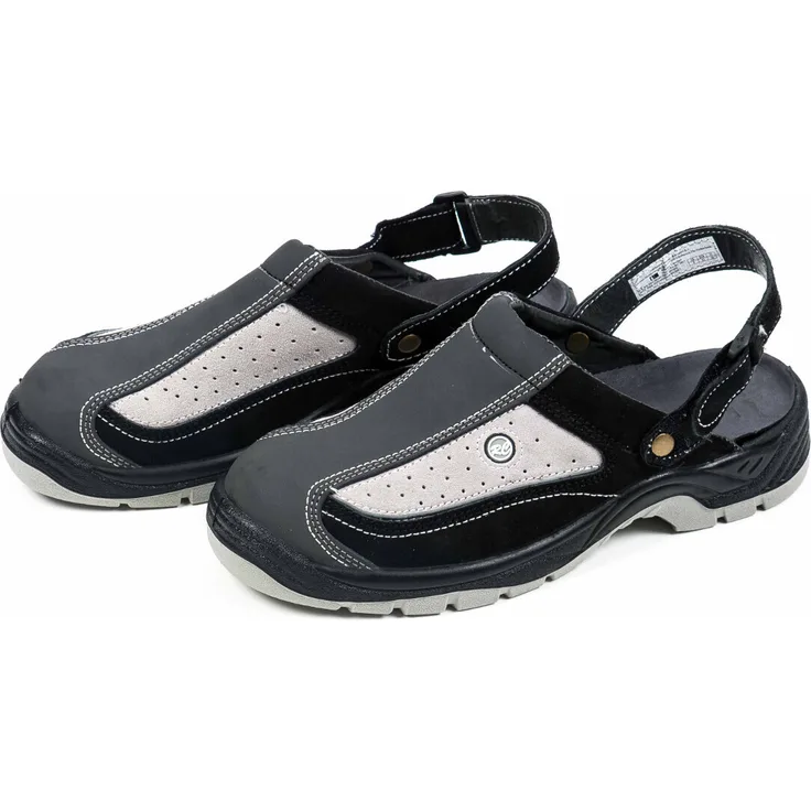 All Ride Sicherheitssandale Clogs, Arbeitsschuhe mit Klettverschluss, rutschfeste und schockabsorbierende Sohle, schwarz/grau, Größe 43