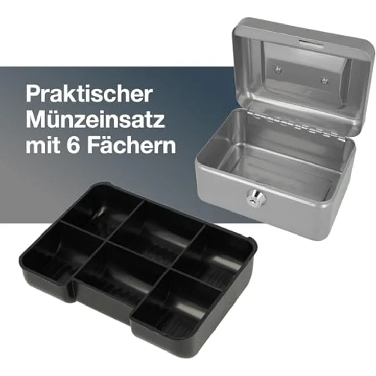 Westcott Geldkassette aus Stahlblech, abschließbar, 152x120x79 mm, mit 2 Schlüsseln, silber-farben – Bild 2