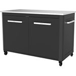 Cozze Tisch für Outdoor-Küche, mit integriertem Abfallbehälter, für 2 Pizzaöfen, schwarz, 120 x 60 cm, mit 4 Schwerlastrollen