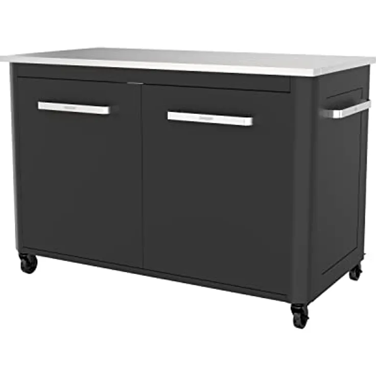 Cozze Tisch für Outdoor-Küche, mit integriertem Abfallbehälter, für 2 Pizzaöfen, schwarz, 120 x 60 cm, mit 4 Schwerlastrollen