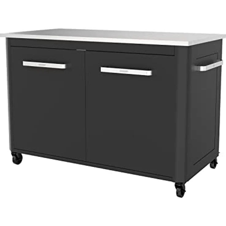 Cozze Tisch für Outdoor-Küche, mit integriertem Abfallbehälter, für 2 Pizzaöfen, schwarz, 120 x 60 cm, mit 4 Schwerlastrollen – Bild 1