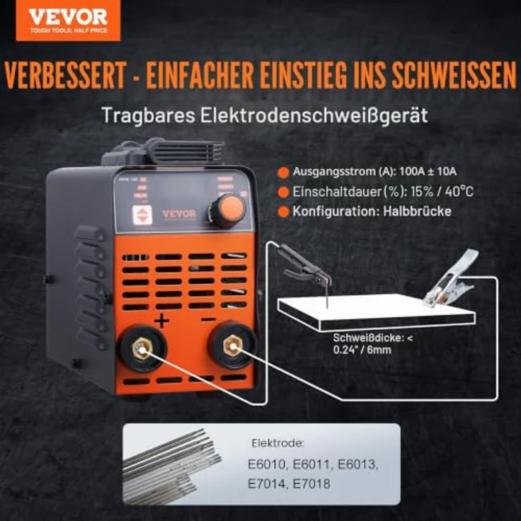 VEVOR 220 V Stabschweißgerät 140 A ARC/Lift WIG, tragbares 2-in-1 Schweißgerät mit großem LED-Display, Hot Start, Arc Force, Anti-Stick und VRD – Bild 2