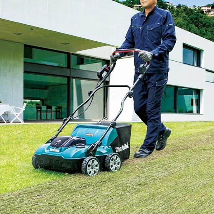 Makita Vertikutierer Akku- 40V max., professioneller Rasenpfleger mit 38 cm Arbeitsbreite, 18-stufig einstellbarer Arbeitstiefe, 50 Liter Grasfangsack, 180 mm ø Räder, Wet Guard – Bild 15