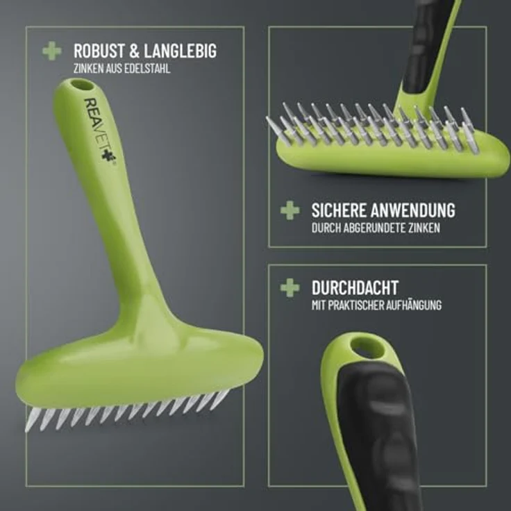 ReaVET Hundekamm, Fellentwirrer, Entfilzer für Langhaar Hunde I Hundestriegel Löst Knoten & Verfilzungen - Glättet & Entwirrt das Deckhaar, Fellpflege, Hundebürste – Bild 4