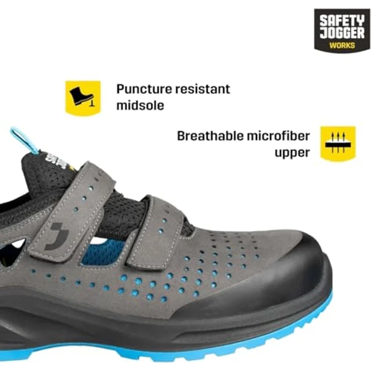 SafetyJogger Modulo, vegane Sicherheitsschuhe grau/blau mit rutschfestem Design, atmungsaktiver Konstruktion, durchtrittsicherer Zwischensohle und Zehenschutzkappe – Bild 2