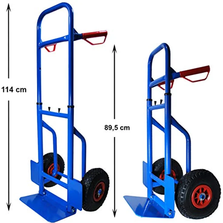 HELO24 Sackkarre Transportkarre höhenverstellbar klappbar blau, bis 200 kg belastbar, Luftbereifung, Kunststoffgriffe mit Handschutz – Bild 2