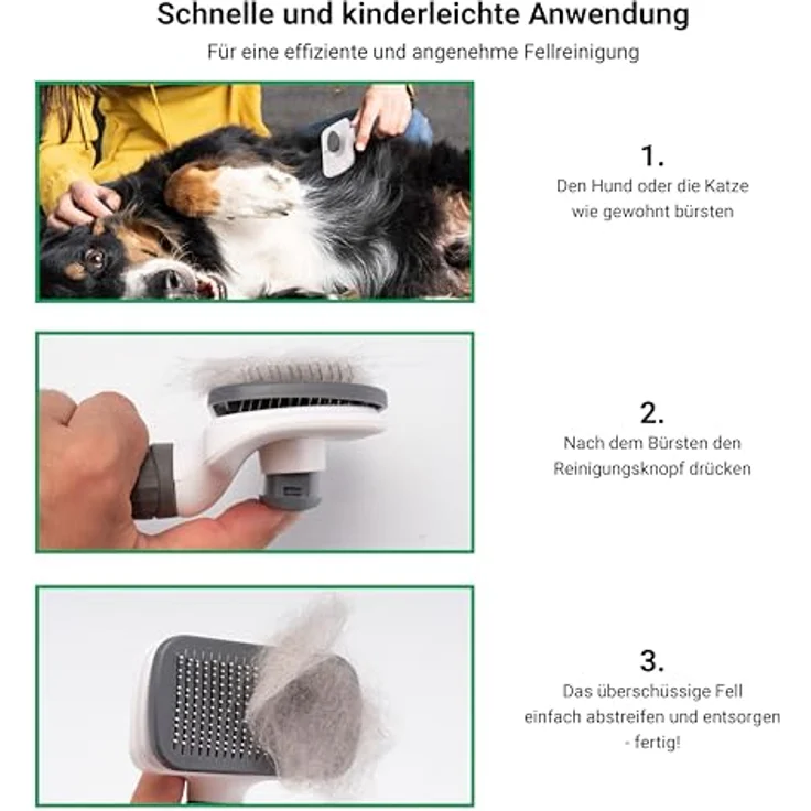 FinoPet Hundebürste/Katzenbürste für alle Felltypen mit automatischer Selbstreinigungsknopf, Zupfbürste für Entfernung Unterwolle löst Verfilzung und Knoten Pflegewerkzeug auch für Welpen geeignet – Bild 5