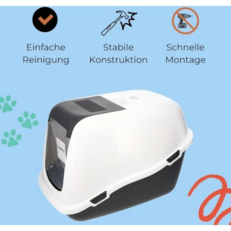 2X Katzenklo mit Deckel Aktivkohlefilter - Haube kippbar - extrahohe Unterschale große XXL Katzentoilette Hauben Toilette Doppelpack Sparpaket – Bild 5