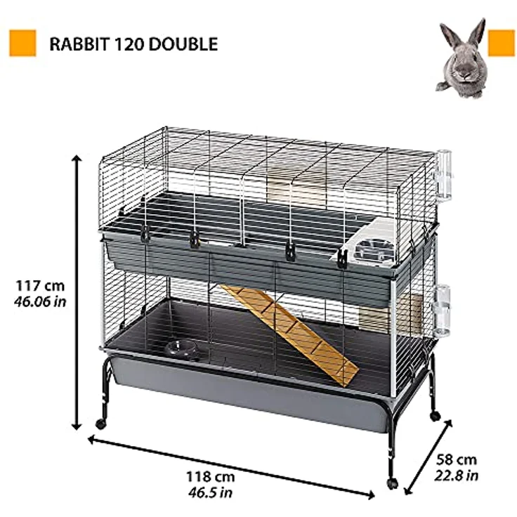 Ferplast 57047817ZP Zweistöckiger Käfig für Kaninchen Rabbit 120 Double, Öffnung der Vorderseite, Halterung und Zubehör inklusive, 1 stück – Bild 2